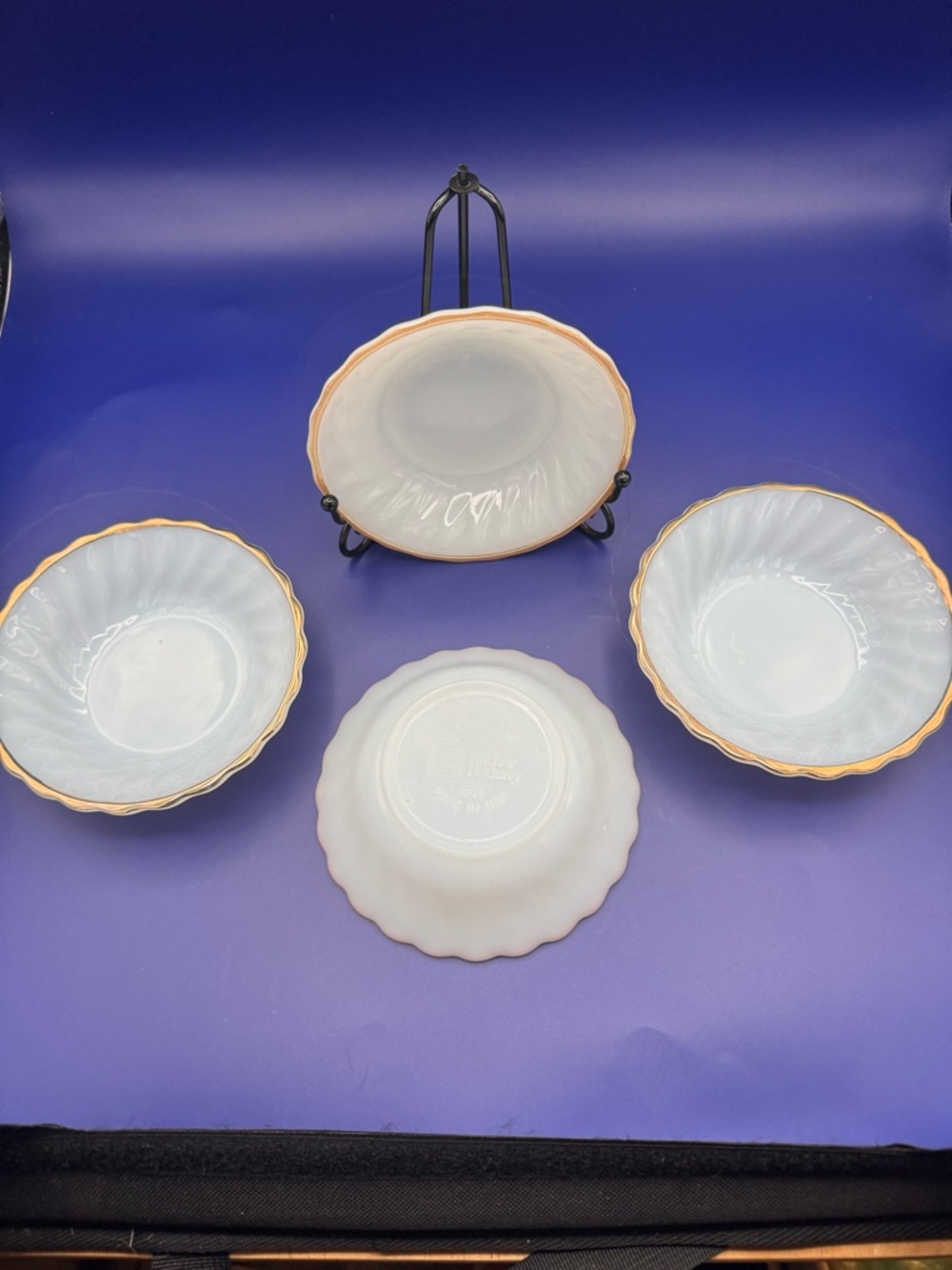 Vintage Anchor Hocking Gold Rimmed Milk Glass  Berry Bowls- Set of 4